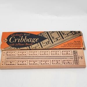 Vintage Cardinal's Wood Cribbage board 2-Player Original Box No.61 with Pegs